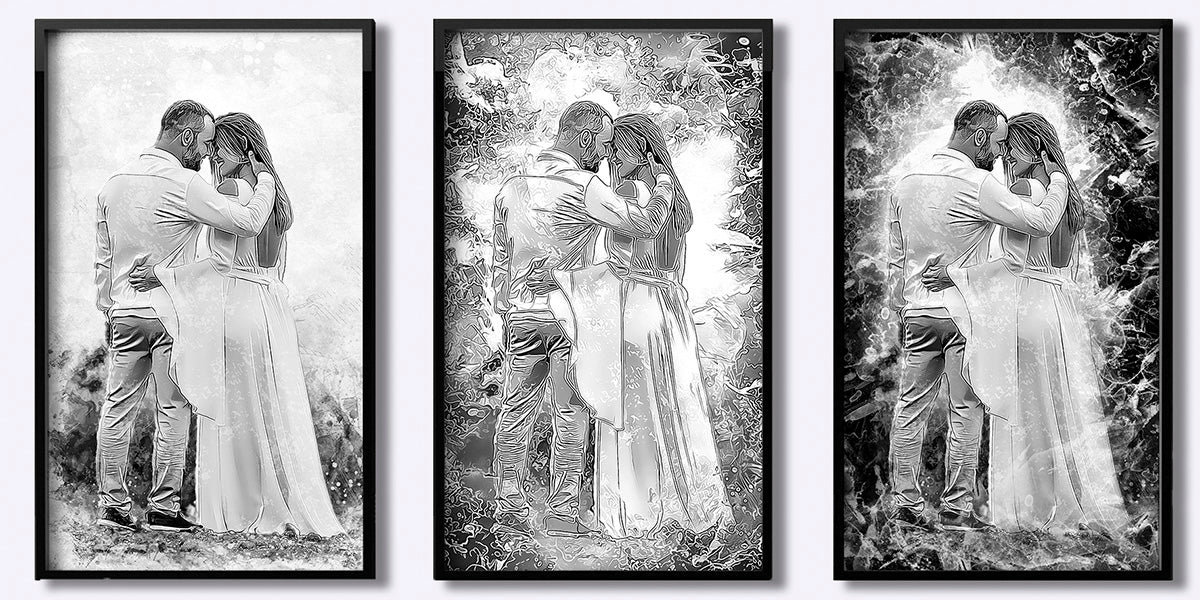 Three Art styles, People Pics in black and white. 